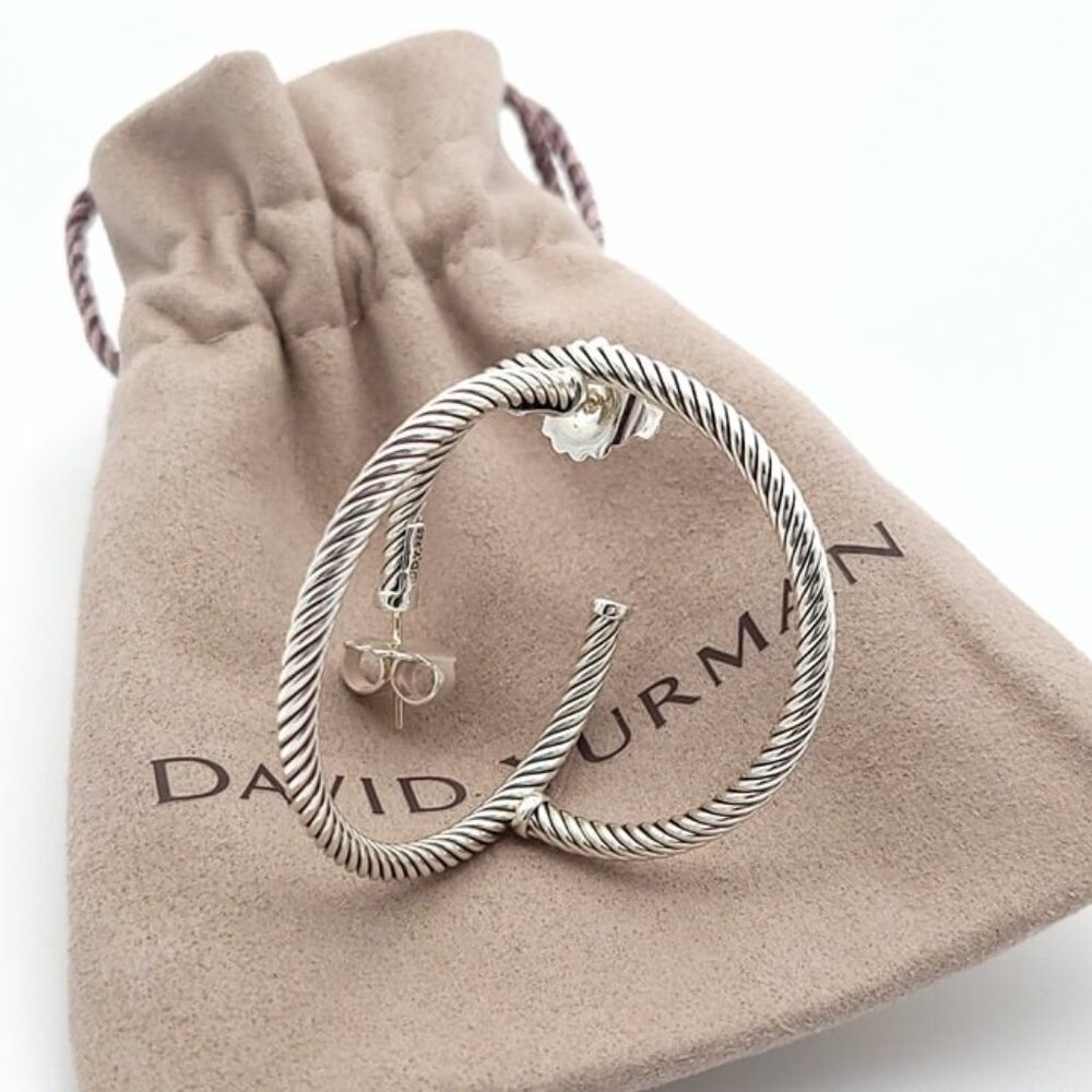 D... Y  Sterling Silver Classic Cable 1.5'' Inch Hoop Earrings With Pouch